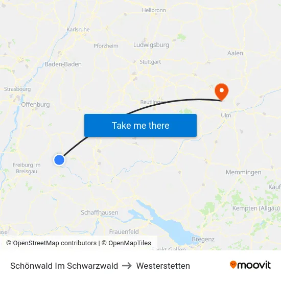 Schönwald Im Schwarzwald to Westerstetten map