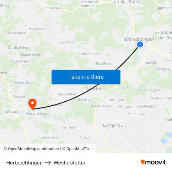 Herbrechtingen to Westerstetten map