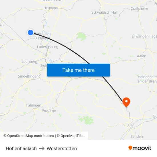 Hohenhaslach to Westerstetten map
