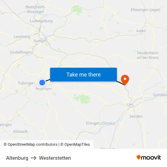 Altenburg to Westerstetten map