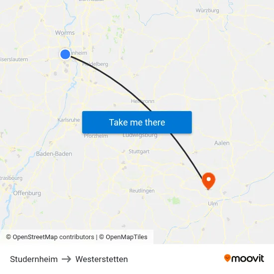 Studernheim to Westerstetten map