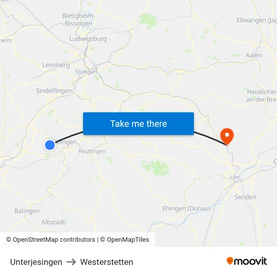 Unterjesingen to Westerstetten map