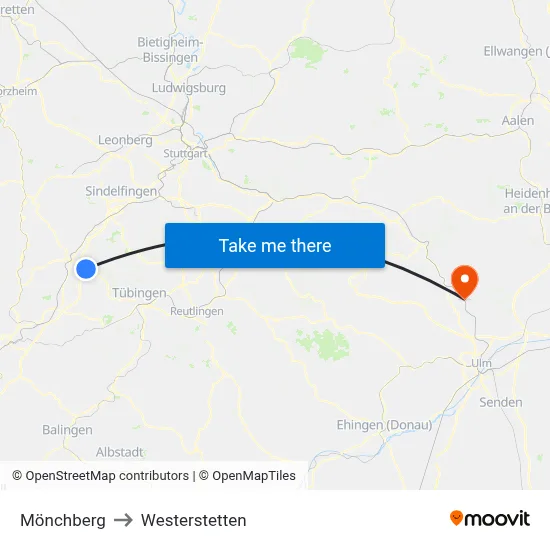 Mönchberg to Westerstetten map