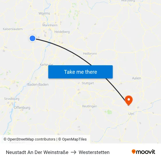 Neustadt An Der Weinstraße to Westerstetten map
