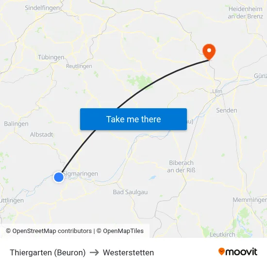Thiergarten (Beuron) to Westerstetten map
