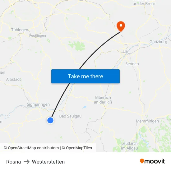 Rosna to Westerstetten map
