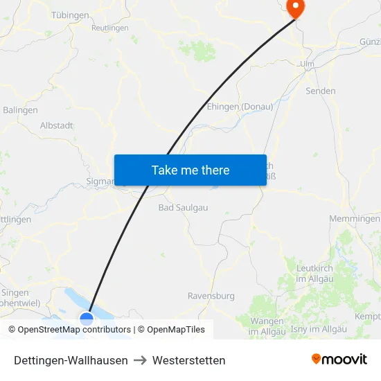 Dettingen-Wallhausen to Westerstetten map