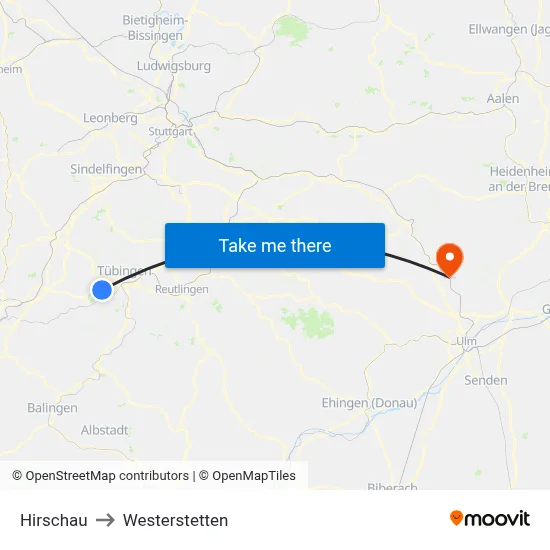 Hirschau to Westerstetten map