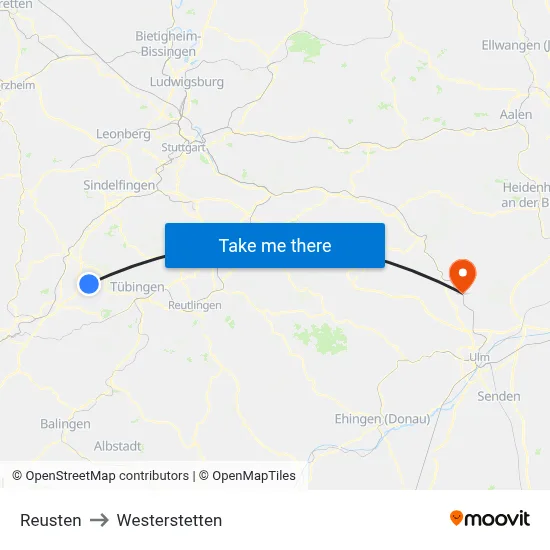 Reusten to Westerstetten map