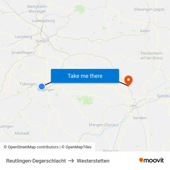 Reutlingen-Degerschlacht to Westerstetten map
