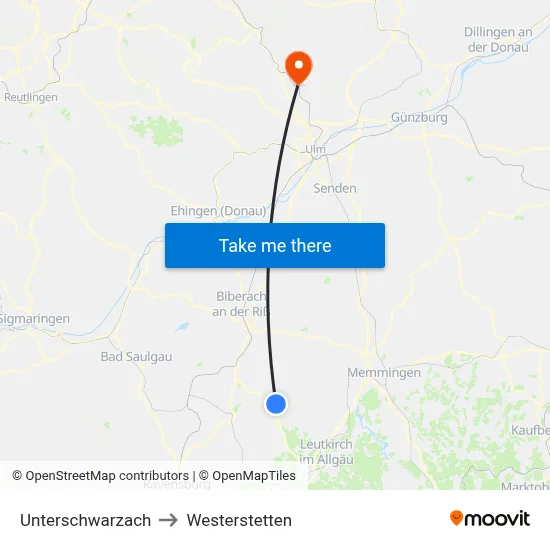 Unterschwarzach to Westerstetten map
