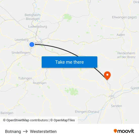 Botnang to Westerstetten map