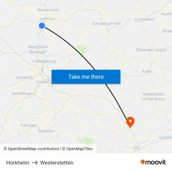 Horkheim to Westerstetten map
