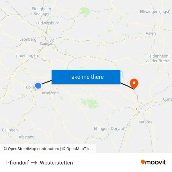 Pfrondorf to Westerstetten map