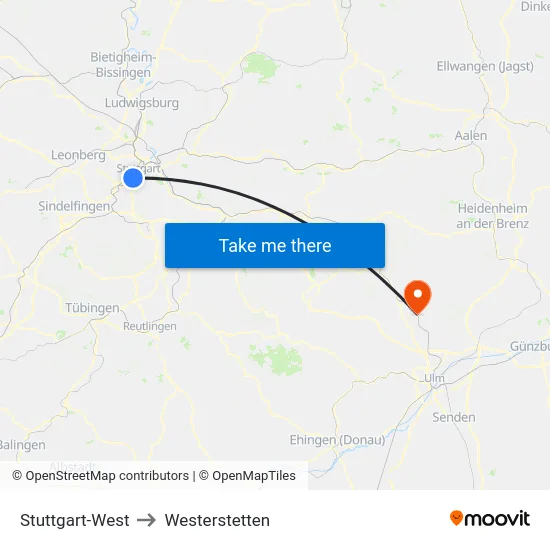 Stuttgart-West to Westerstetten map