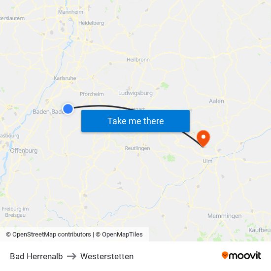 Bad Herrenalb to Westerstetten map