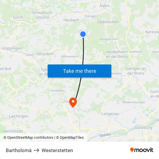 Bartholomä to Westerstetten map
