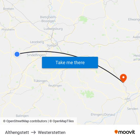 Althengstett to Westerstetten map