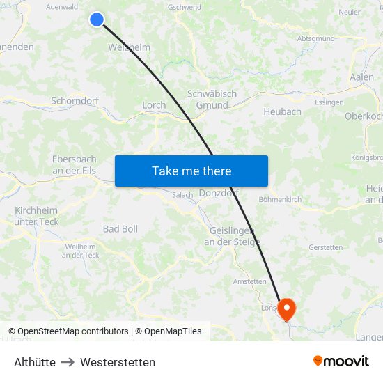 Althütte to Westerstetten map