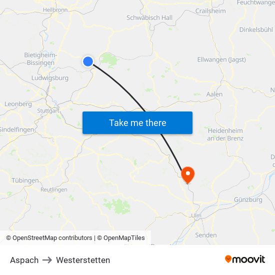 Aspach to Westerstetten map