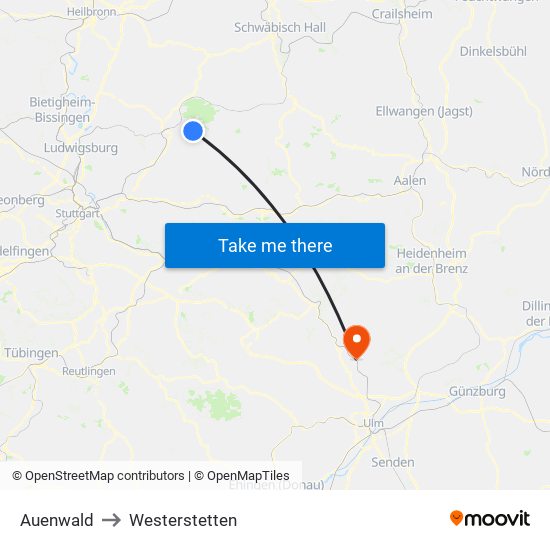 Auenwald to Westerstetten map