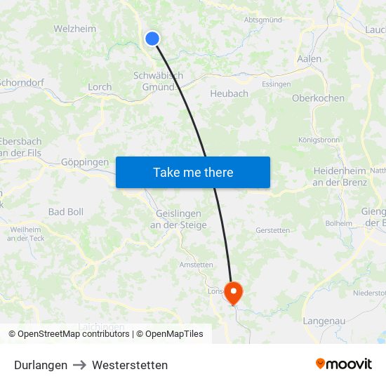 Durlangen to Westerstetten map