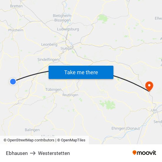 Ebhausen to Westerstetten map