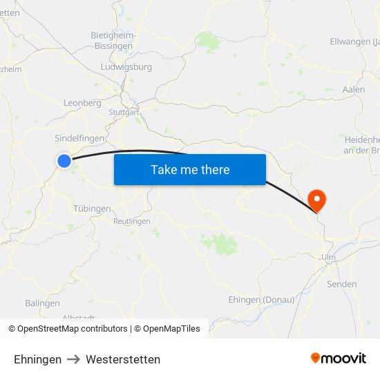 Ehningen to Westerstetten map