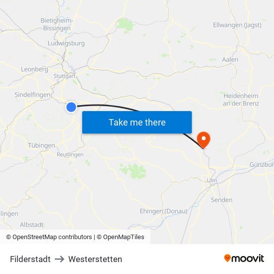 Filderstadt to Westerstetten map