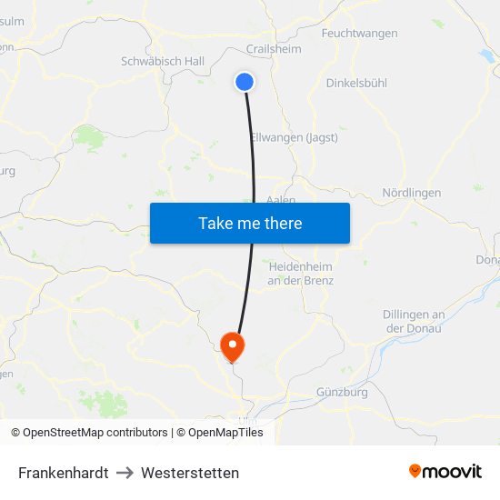 Frankenhardt to Westerstetten map