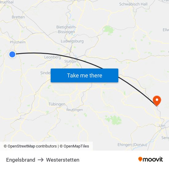 Engelsbrand to Westerstetten map