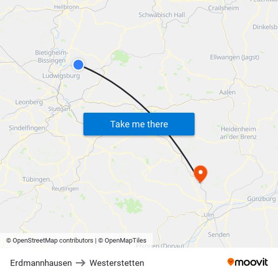 Erdmannhausen to Westerstetten map