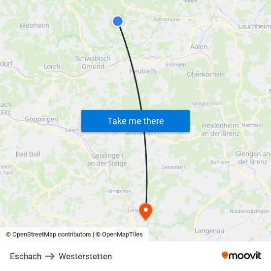 Eschach to Westerstetten map