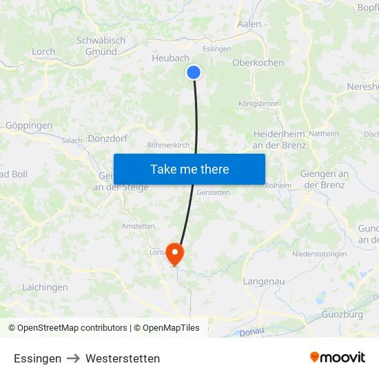 Essingen to Westerstetten map