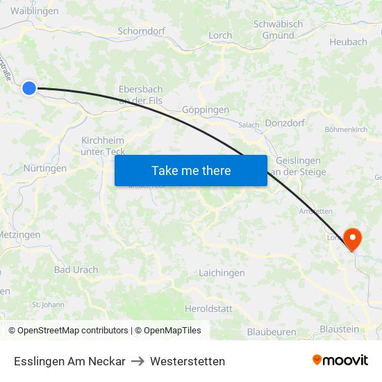 Esslingen Am Neckar to Westerstetten map