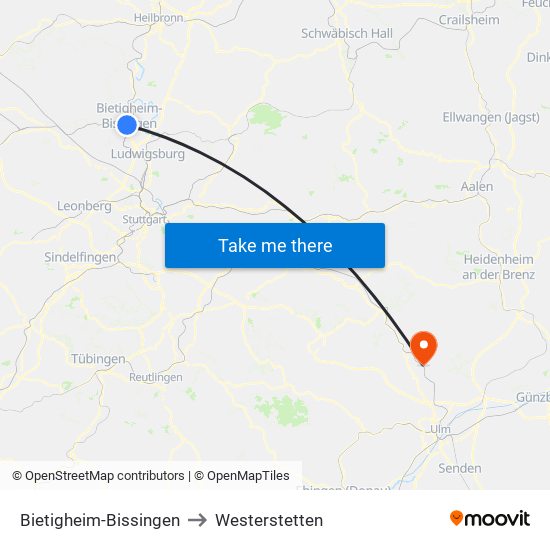 Bietigheim-Bissingen to Westerstetten map