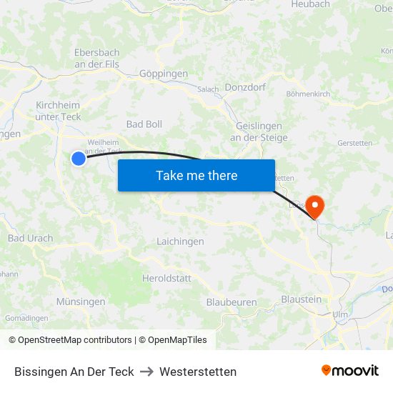 Bissingen An Der Teck to Westerstetten map