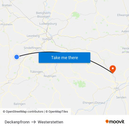 Deckenpfronn to Westerstetten map