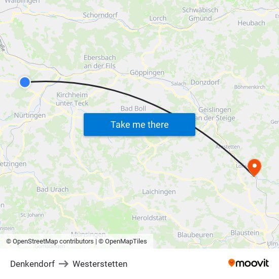 Denkendorf to Westerstetten map