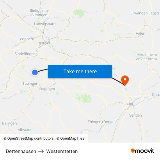 Dettenhausen to Westerstetten map