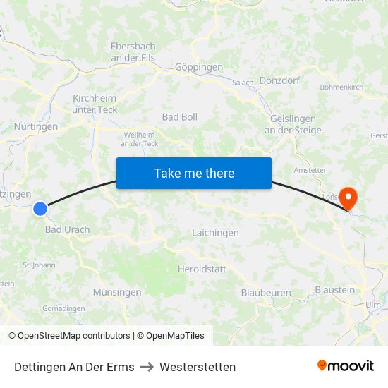 Dettingen An Der Erms to Westerstetten map