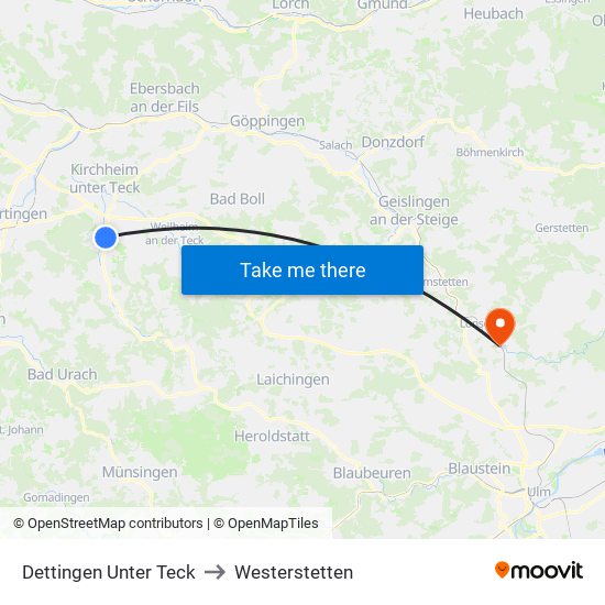 Dettingen Unter Teck to Westerstetten map