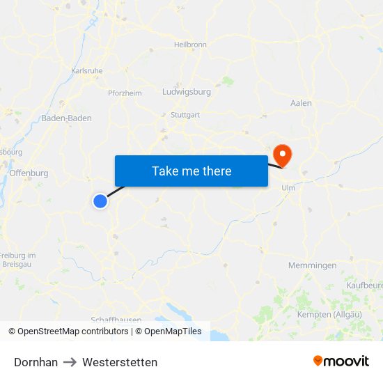 Dornhan to Westerstetten map