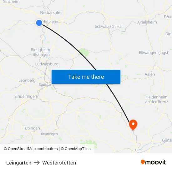 Leingarten to Westerstetten map