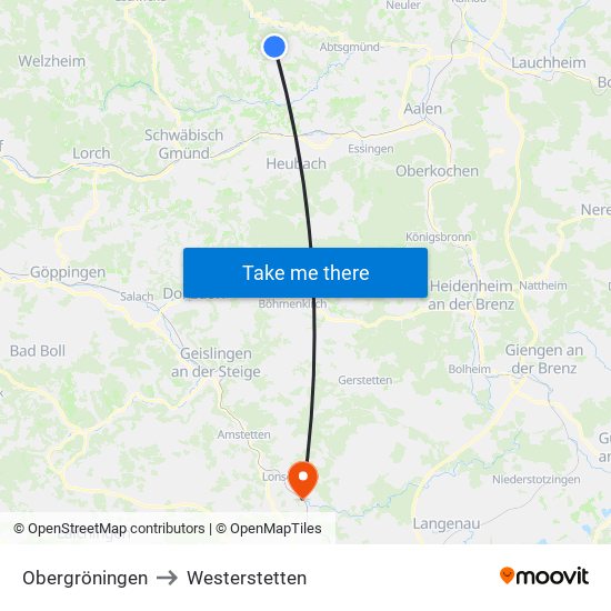 Obergröningen to Westerstetten map