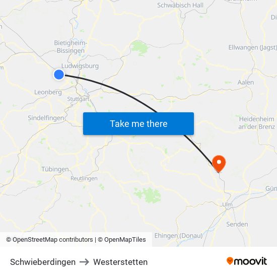 Schwieberdingen to Westerstetten map