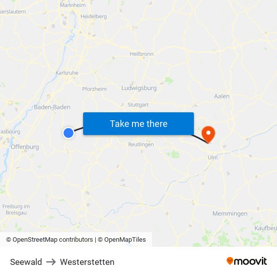 Seewald to Westerstetten map