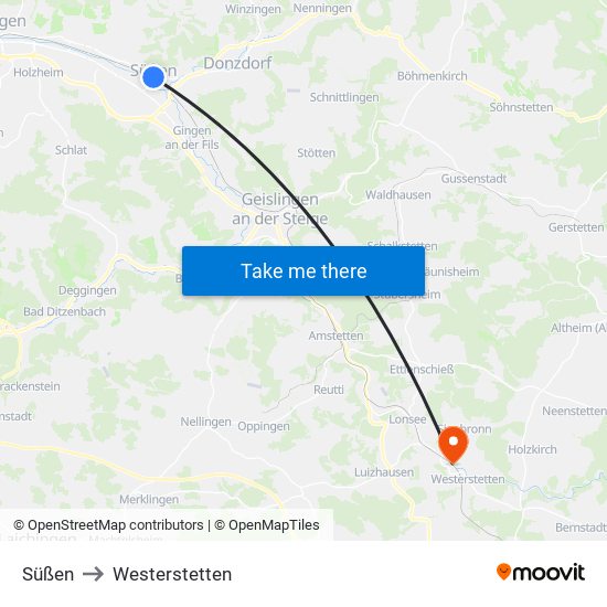Süßen to Westerstetten map