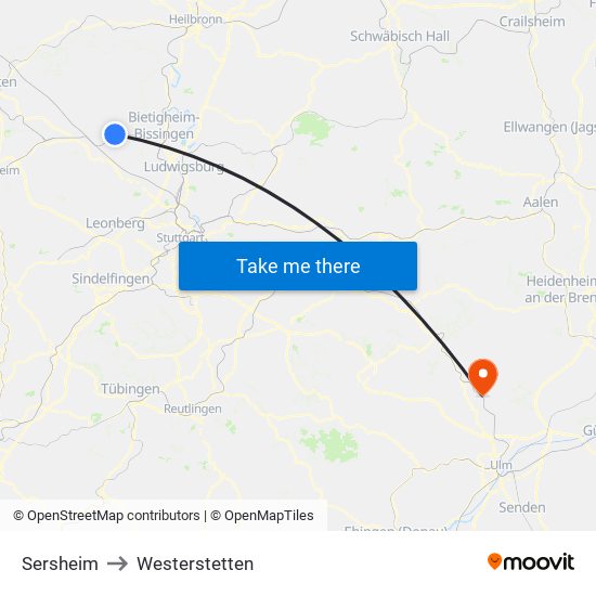 Sersheim to Westerstetten map