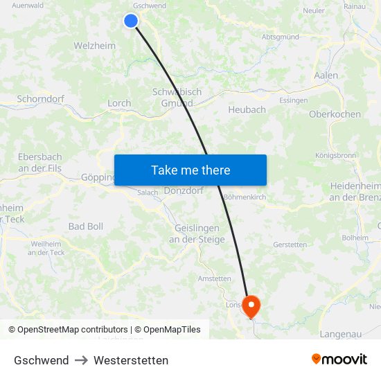Gschwend to Westerstetten map